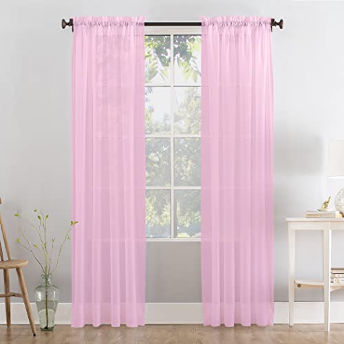 Megachest un par de Cortina de Gasa Lucy Transparente de 3+7 cm con Corbatas 31 Colores 10 tamaños (Rosa Claro, 56 Pulgadas de Ancho x 81 Gota (142 cm de Ancho x 206 cm) Cover