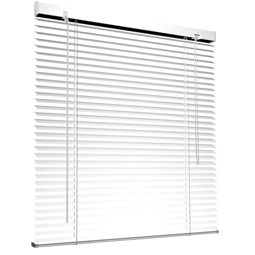 1 Aluminium Slats Mini Blinds for Indoor Windows Blackout Horizontal Blinds & Shades 20 32 36 40 48 64 70 Cordless Venetian Window Blind for Home Office Bathroom(White)