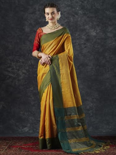 Image of AKHILAM Women's Aura Silk Solid Saree With Unstitched Blouse Piece(16AURA1601 PF Parent)
