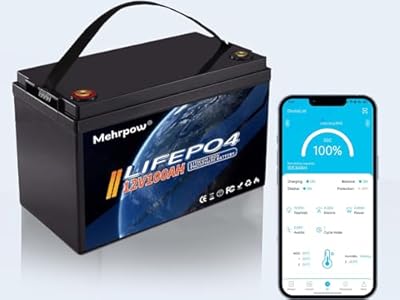 Mehrpow 12V 100Ah LiFePO4 Lithium Battery, Bluetooth Lithium Battery,Up to 20000 Cycles, 100A BMS, Max.1280Wh Energy with 10 Years Lifetime Low Temp Cut off, Perfect for Trolling Motor,RV, Solar