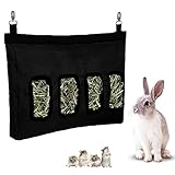  Bolsa Heno Comedero Heno para Mascotas Bolsa de Heno de Conejo Alimentador Colgante De Bolsas De Heno Bolsa de alimentación Colgante con 4 Orificio para Conejos, Cobayas, Animales Pequeños (Negro)