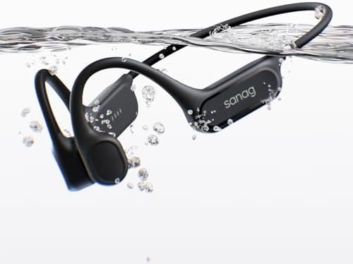SANAG B33S Cuffie Conduzione Ossea Nuoto, Cuffie Subacquee per Piscina IPX8 Impermeabili con Wireless Bluetooth, Microfono, Lettore MP3 da 32G, 8 Ore di Riproduzione, Auricolari Nuoto Musica, Nero
