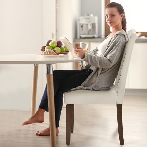 DUMOS Dining Chairs Set of 2, Moden Leather Kitchen Table Chairs with Wooden Legs and Padded Seat for Dining Room/Kitchen/Living Room/Restaurant, Beige