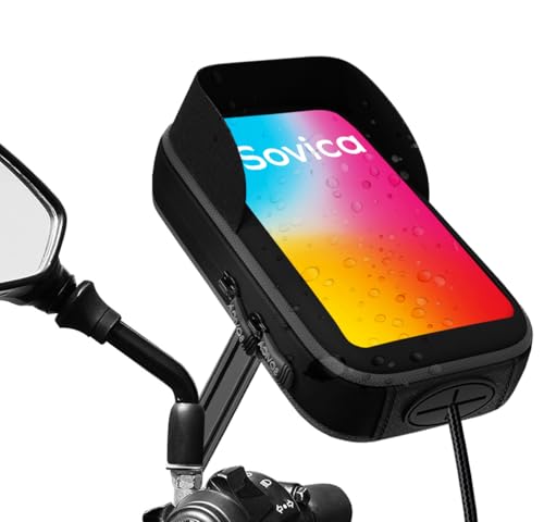 Soporte movil Moto Scooter Motocicleta Impermeable con Cargador Carga rapida Funda Protectora Visera antireflejos Valida para Smartphones hasta 7' sujecion al Espejo retrovisor irrompible