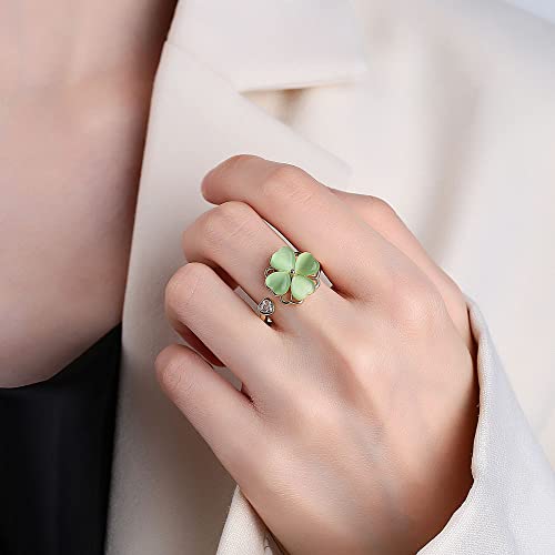 Green Four Leaf Clover Spinner Ring Cubic Zirconia Love Heart Cat Eye Stone Flower Stacking Adjustable Open Statement Relief Stress Fidget Finger Bands Wedding Rings Dainty Good Luck Jewelry for Women2