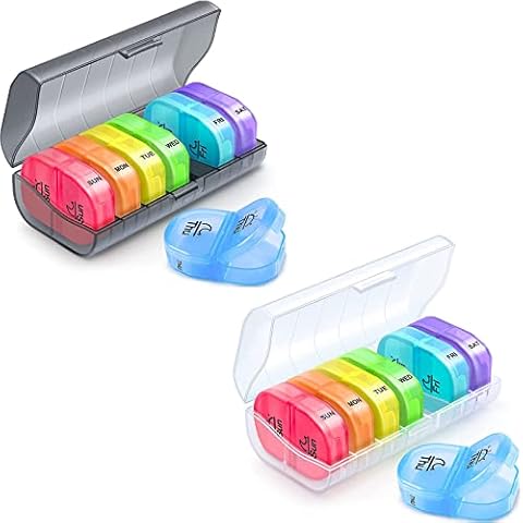 ZIKEE Weekly Pill Organizer 2 Times a Day Black & Transparent Cover