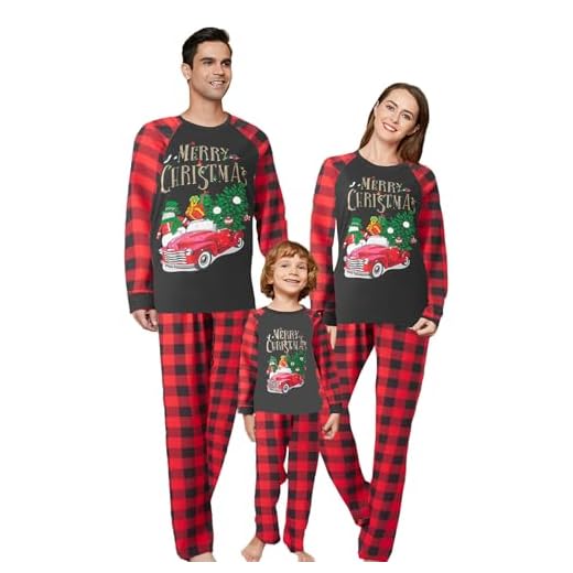 AIOIDI Famille Pyjama Noël Ensemble Top & Pantalon À Manches Longues Père Mère Garçon Fille Nouveau-né Combinaison Pyjama De Noël Nouvel an Deux Pièces Automne Hiver Vêtements Femmes M