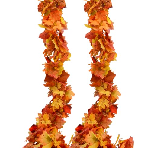 Fall Garland Maple Leaf Garland 2pcs 6 Ft/Piece Artificial Maple Leaves Hanging Vine Thanksgiving Christmas Decor (2)