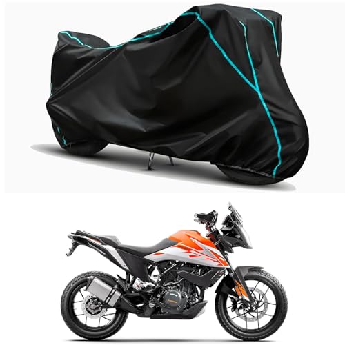 Image of Waterproof Bike Body Cover Compatible for | KTM 250 Adventure | Taffeta Fabric, Sky Piping Design, Bottom Elastic Fit | Dustproof, Sun UV & Rain Protection for All Weather.
