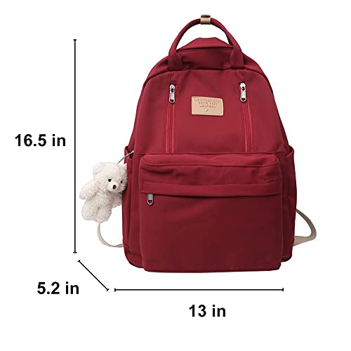 Mochila Preppy com Pelúcias, Linda Mochila para Meninas Adolescentes Mochila Escolar Light Academia,