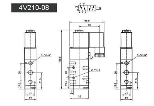 Électrovanne 5/2 4V210-08 AC36V pour circuit d'air comprimé - 4