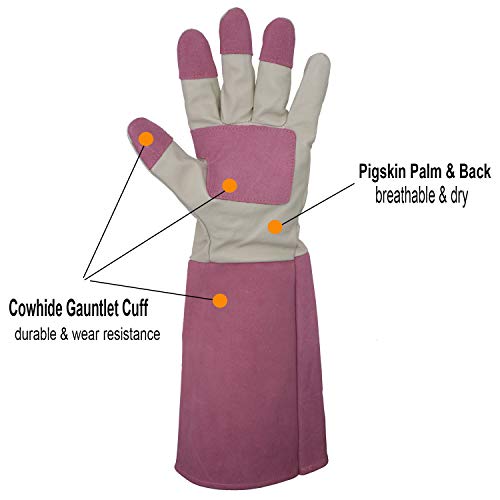 Handlandy Rose Pruning Gardening Gloves For Men & Women, Thornproof Long Gauntlet Gloves, Pigskin Leather - Breathable & Durability (Large) #TOP2