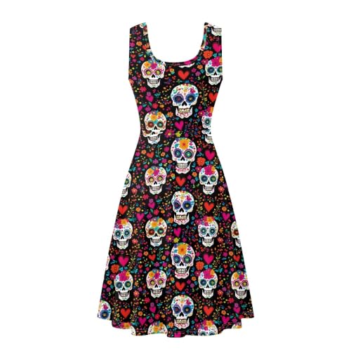 Image of TOADDITDO Women's Sleeveless O Neck Beach A-Line Party Coctail Tank Dresses Flared Sundress