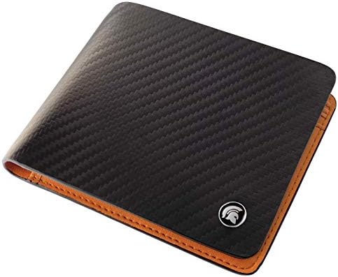 POWR Mens Wallet Genuine Leather, RFID Blocking Carbon Fibre Bi-fold Card Holder with 6 Card Slots, 2 Note Compartments and an ID Window Slot, Stylish Minimalist Design with Gift Box (Black and Tan)