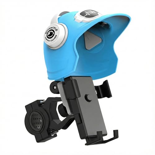 Suporte para Celular em Forma de Capacete Impermeável e com Proteção Solar, Rotação 360° e Trava Automática para Moto, Bicicleta e Patinete(Azul)