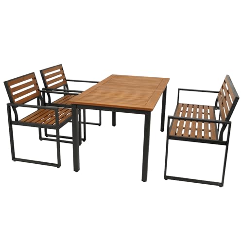 DEGAMO Gartenset Garnitur RAGUSA 4-teilig (2X Sessel, 1x Bank 2-sitzer, 1x Tisch rechteckig 150x80cm), Stahl anthrazit + Akazie geölt, FSC®-Zertifiziert