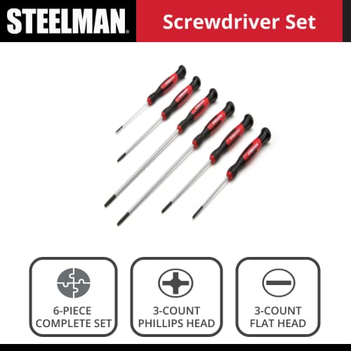 Steelman Precision Steel Shaft 6-Piece Long Electronics Screwdriver Set, Variety Of Slotted/Phillips Sizes, Swivel-Head, Magnetic Tips #TOP6