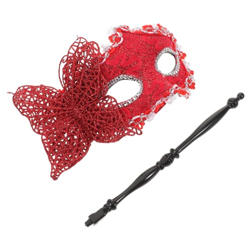 Masque vénitien rouge à main demi-visage pour respirer librement et réussir son bal