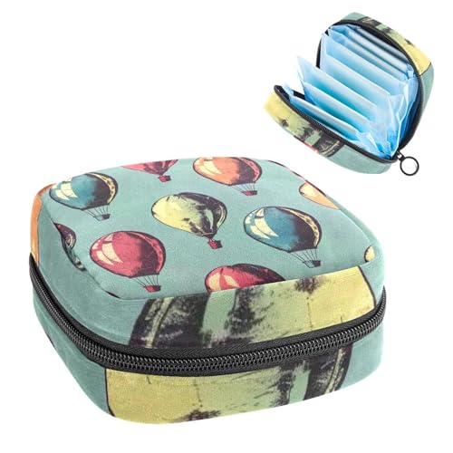 Portable Sanitary Napkin Storage Bag, Menstrual Cup Pouch Feminine Menstruation Pads Bag for Teen Girls, Tampons First Period Kit, Retro Colorful Balloons