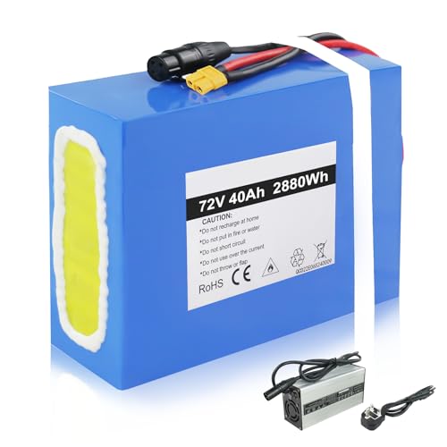 72V 40Ah Ebike Battery, Lithium Electric Bike Battery with 4A Fast Charger, 100A BMS, Electric Bicycle Lithium Battery Pack for 48V/60V/72V 250W-5600W Motor, UK Warehouse