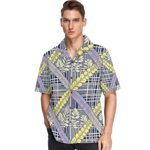 Chemise hawaïenne violette avec motif Palaka Pua Kalaunu unique et coupe boutonnée