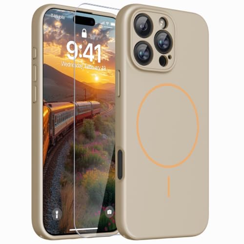 Image of Magnetic for iPhone 16 Pro Max Case,Shockproof Matte Cover,Desert Gold | with Screen Protector,Compatible with MagSafe,Military Grade Drop Protection,Full Camera Protection,Non-Slip Design Case