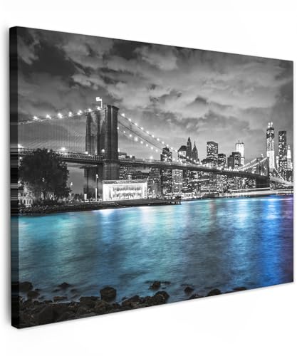 MuchoWow© Impression sur Toile Decoration Murale Peinture 40x30 cm Tableaux Decoratifs Muraux Déco Chambre Tableau Salon New York - Skyline - Ville - Bleu