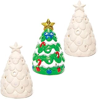 Baker Ross AC3262 Christmas Tree Ceramic Tealight Holders  Ideal for Kids' Arts and Crafts, Gifts, Keepsakes and More (Pack of 3), Assorted