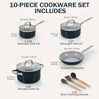 Cook N Home Classic Nonstick Cookware Set, Pots and Pans Cookware Set with Glass Lids and Comfortable Handles, Induction Compatible, 10-Piece, Blue — image 3