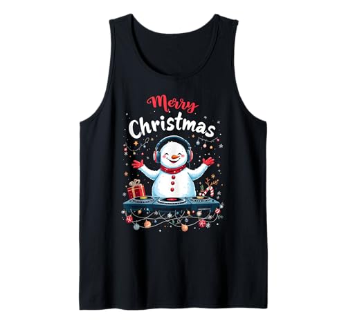 Feliz Navidad Divertido Muñeco De Nieve Santa Sombrero DJ Camiseta sin Mangas