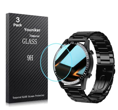 Youniker 3 Pack Compatible with FILIEKEU I9Y Smart Watch 1.3 inch Screen Protector Tempered Glass for I9 1.3'' Smartwatch Screen Protectors Foils Glass 9H 0.3MM Anti-Scratch Anti-Fingerprint