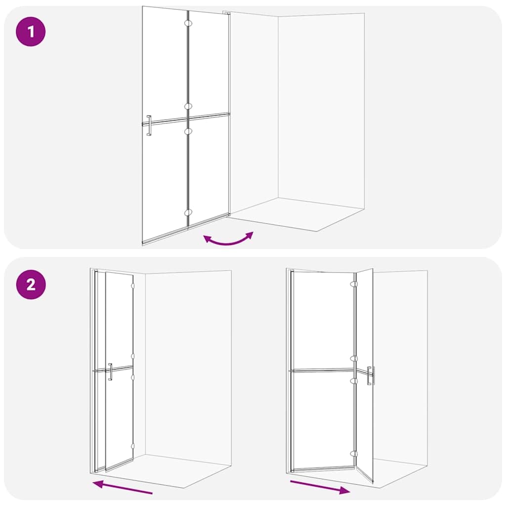 Ścianka prysznicowa Walk-In czarna z aluminium i szkła hartowanego, 120 x 6,5 x 190 cm, składana, z ochroną przed pryskaniem i ścianką działową, do łazienki, na mokro