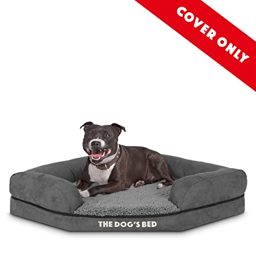 The Dog’s Bed Replacement Outer Cover, Plush Fabric, Grey Plush, Medium, Medium Spare (Corner) Cover - Image 3