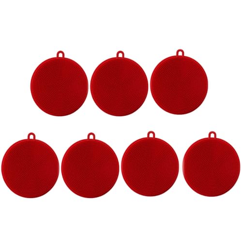 Image of 7 PCS Silicone Dish Scrubber, Kitchen Sponges, Silicone Sponge,Dish Brush, Dish sponges, Silicone Sponge Dish Sponges, Kitchen Sponge Double Sided Cleaning Sponges (red)