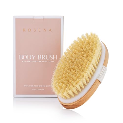 Dry Brushing Body Brush – Best for Exfoliating Dry Skin, Lymphatic Drainage and Cellulite Treatment – Organic Spa Exfoliator and Massage Scrub Brush with Natural Boar Bristles (Oval)