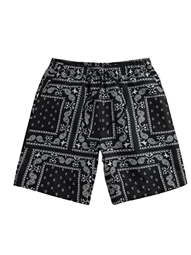 Cozyease Men's Graphic Print Colorblock Elastic High Waist Drawstring Casual Summer Shorts With Pocket Black Xl #TOP18