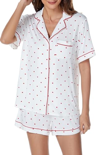 Image of LUBOT Womens Bamboo Viscose Pajamas for Women PJ Set 2 Piece Cooling Soft Short Sleeve Capri Pants Summer Sleepwear Set S-XXL
