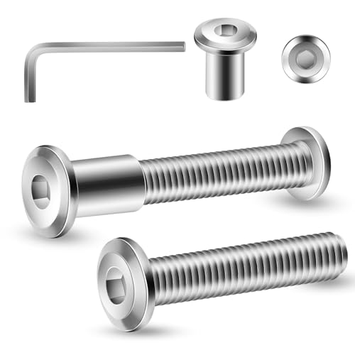10 tornillos de conexión M8 x 50 mm, 10 tornillos para muebles y 10 tuercas de manguito, conector de armario de acero inoxidable A2 V2A, conector de muebles con llave hexagonal interior para troncos
