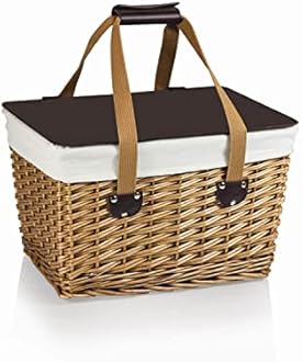 PICNIC TIME Canasta Wicker Picnic Basket, Classic Small Wicker Basket for 2 with Handwoven Willow Design, Removable and Customizable Lid Table, (Beige Canvas with Brown Lid)