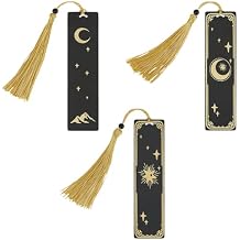 FINGERINSPIRE 3 Pcs 3 Styles Moon Star Pattern Bookmarks 9.8x1.1 inch Night Starry Sky Theme Book Mark Metal Bookmarks with Tassel Vintage Metal Charm Bookmarks Brass Rectangle Bookmarks
