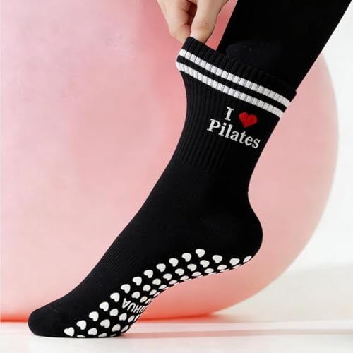 Image of Pilates Socks for Mother's Day,Women Pilates Heart Grip Socks Cuffs,Anti-Skid Cotton Grip for Ballet,Home,Studio 1Pair