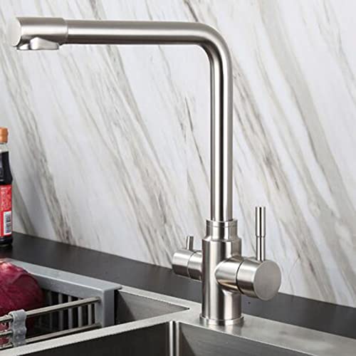 Mitigeur cuisine 3 voies acier inoxydable brossé robinet évier robuste