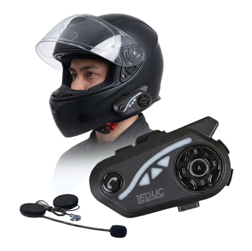 Leduc Intercomunicador Bluetooth Moto, Bluetooth 5.2, IP65, Bateria 25h, Botões com Luva, GPS Música Chamadas Mãos Livres, Comunicação Entre 2 Motociclistas, Kit 1 Fone Capacete