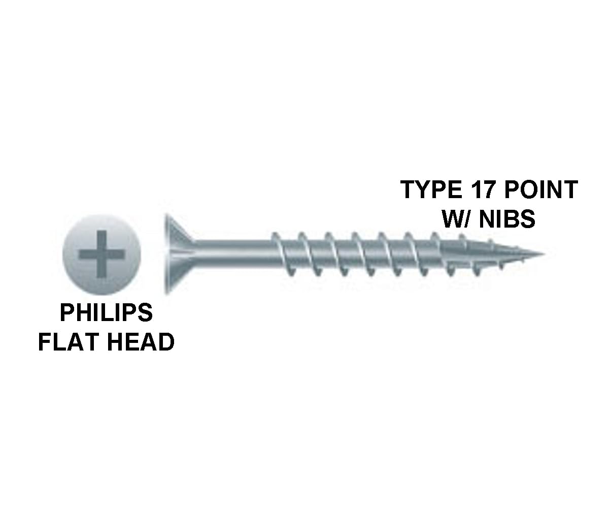 #8 x 1-1/2" 2 LB/Pack Wood Screws Flat Head Particle Board Screws Type 17 Point w/Nibs Steel Zinc Coated Screws for Particle Board, MDF, Cabinet Hinges, Furniture, Indoor Woodworking