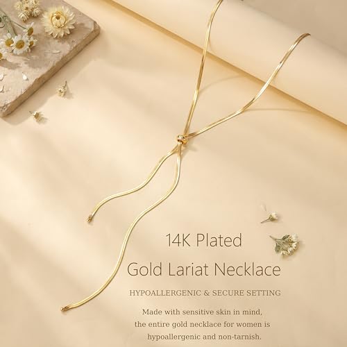 Long Gold Lariat Y Necklace for Women, 14K Gold Plated Waterproof Flexible Snake Chain Slip Tie Bolo Non Tarnish Necklace, Long Drop Chest Chain for Deep V Neck Blazer & Dress, Adjustable Fashion Jewelry Gift for Her by NECOCY - Used condition - Image 6