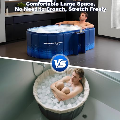 Image of Portable Bathtub for Adult 59 inch Large Collapsible Cold Plunge Bathtub Foldable No Installation Ice Bath Tub for Shower Stall, Bathroom Hot SPA Soaking Standing Tub