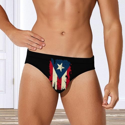 Vintage Distressed Puerto Rico Flag Funny Swim Briefs for Men Bikini Swimsuit Low Rise Short Surfing Briefs Swimwear3