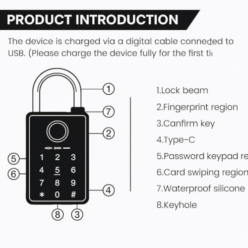 Image of AERYS Lock Fingerprint & Password Padlock | 6-Way Unlock | Lock for Gym, Office, Home, Luggage, Gate - Waterproof & Long Battery Life