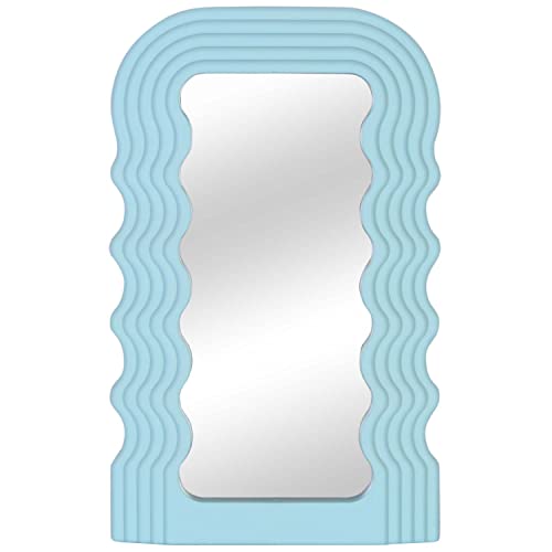 Simmer Stone Espejo estético montado en la pared con marco irregular ondulado, espejo decorativo de pared de escritorio para sala de estar, dormitorio, pasillo, hogar, D, azul,