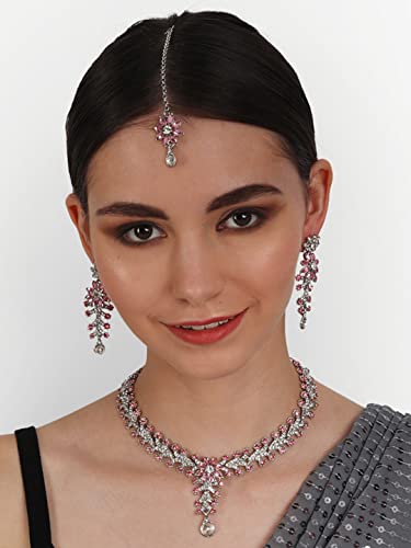 Image of Atasi International Diamond Necklace Jewellery Set for Women with Earrings and Maang Tikka for Wedding, Party, Engagements & Festivals